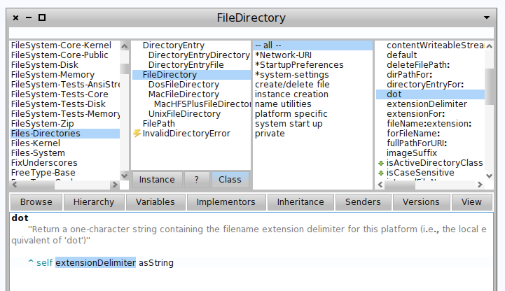 pharo 1.4 에서의 FileDirectory>>dot method